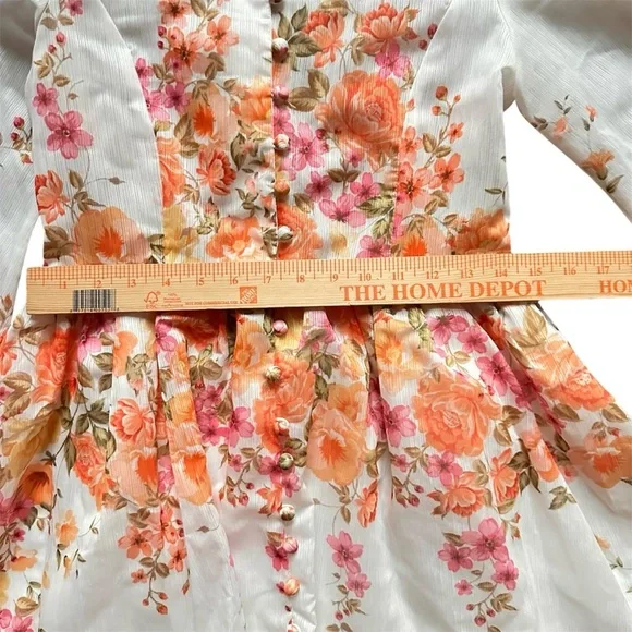 Mainstrip Amy Floral Print Dress Long Sleeve Holiday Mini White Medium No Belt - Picture 8 of 15